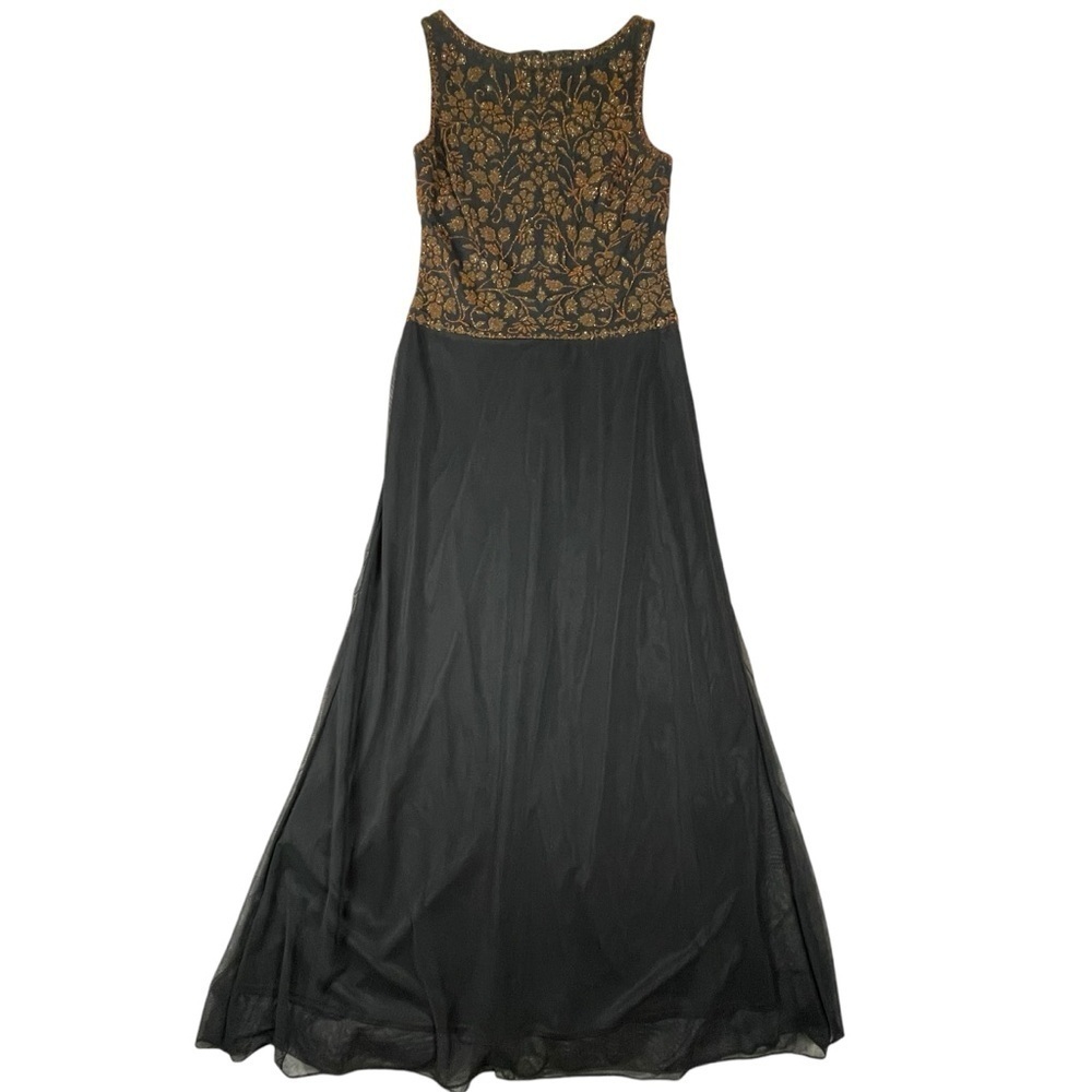 Tadashi Black Copper Beaded Bodice Romantic Classic Formal Evening Gown - Sz MP